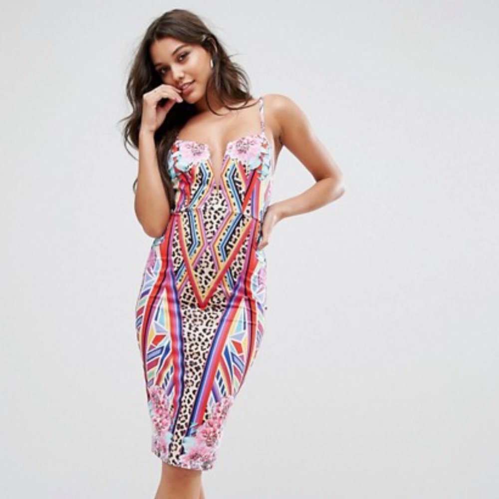 Midi Bodycon Dress In Geo-Tribal Leopard Print